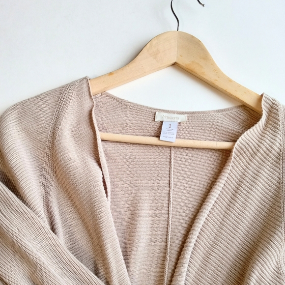 Chico's ribbed knit tan long sleeve open cardigan - Picture 10 of 11